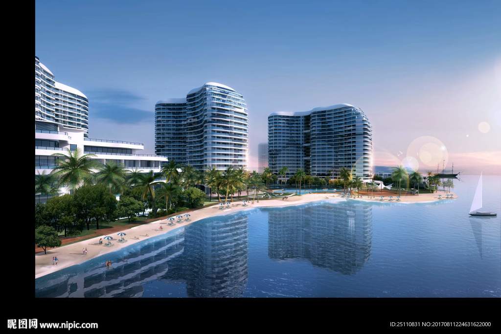 夏天海滩水景图