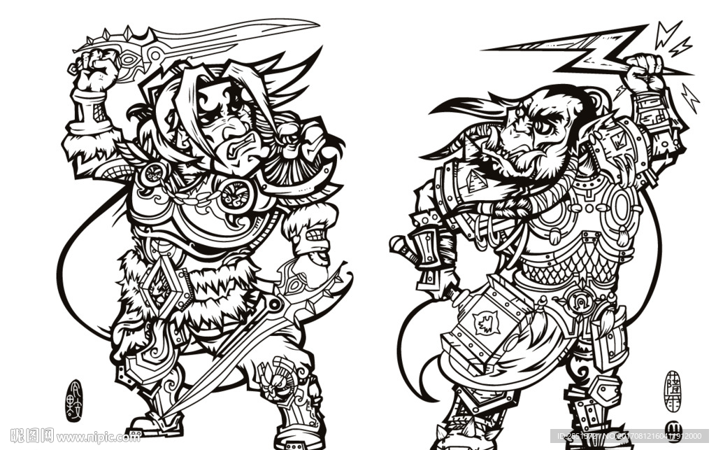 卡通人物插画雕刻图