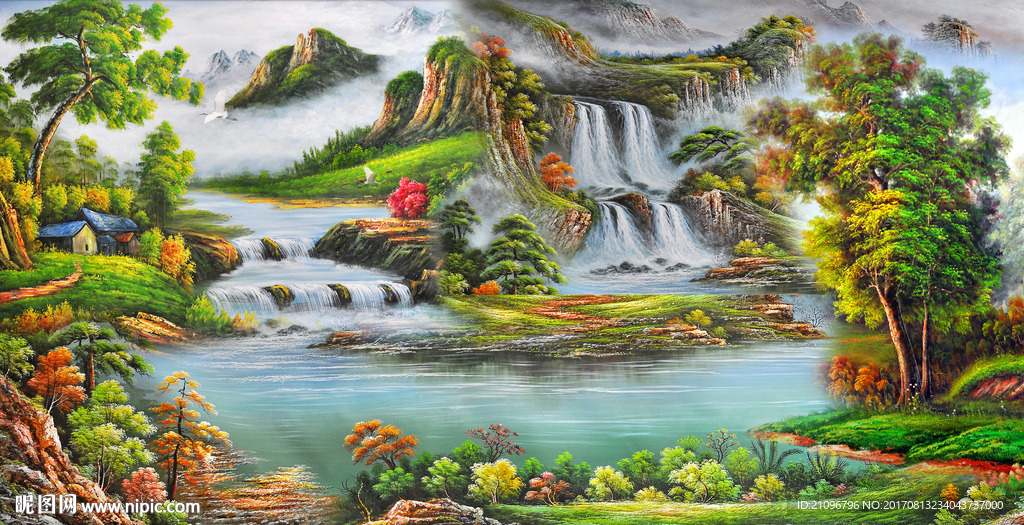 山水油画背景墙