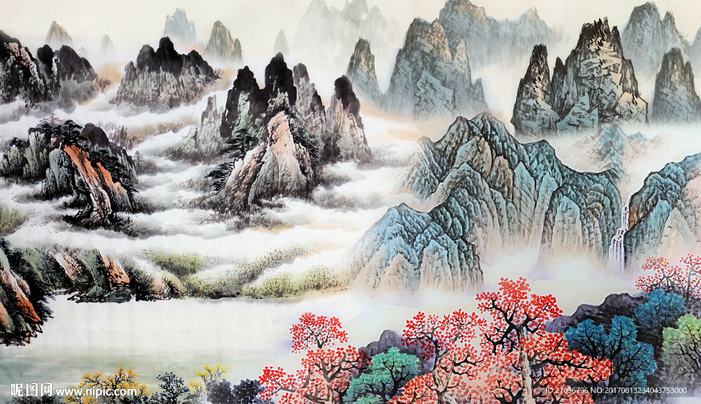 国画风景背景墙