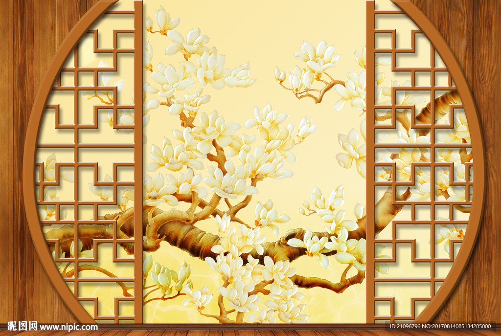 中式玉兰背景墙