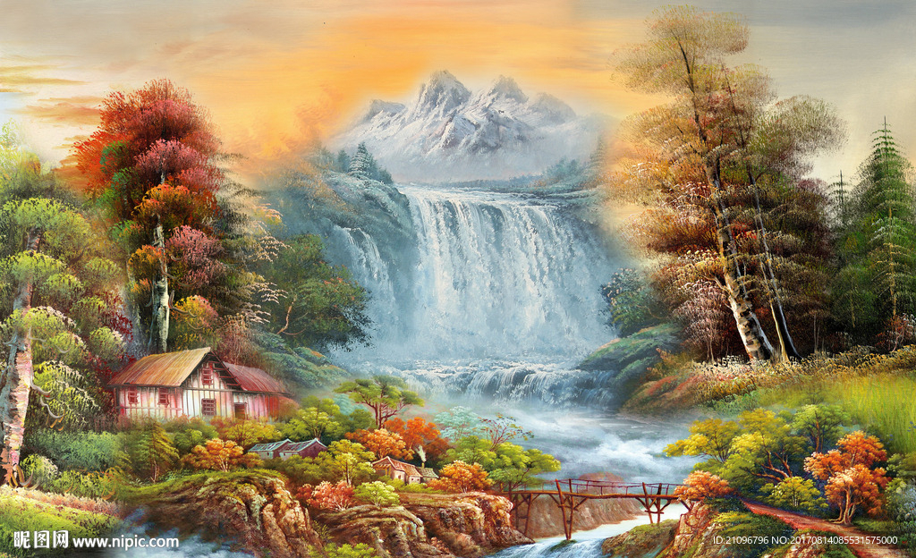 山水油画背景墙
