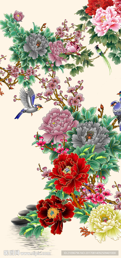 牡丹玄关背景墙