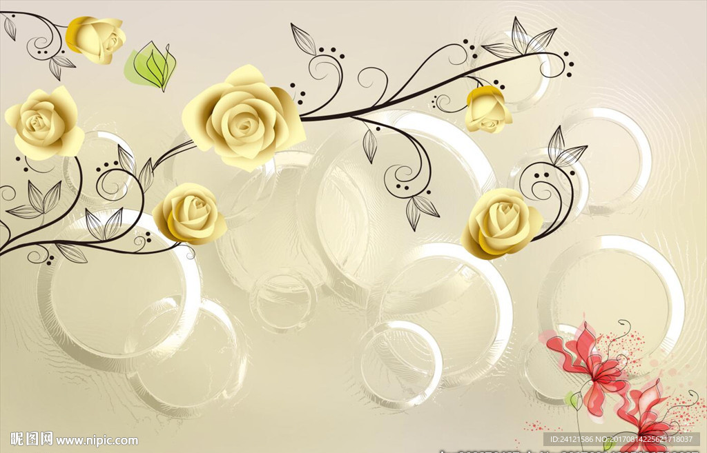 珠宝琉璃黄色玫瑰花背景墙