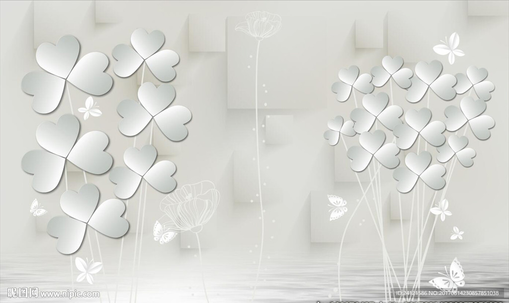 现代简约心形花卉背景墙