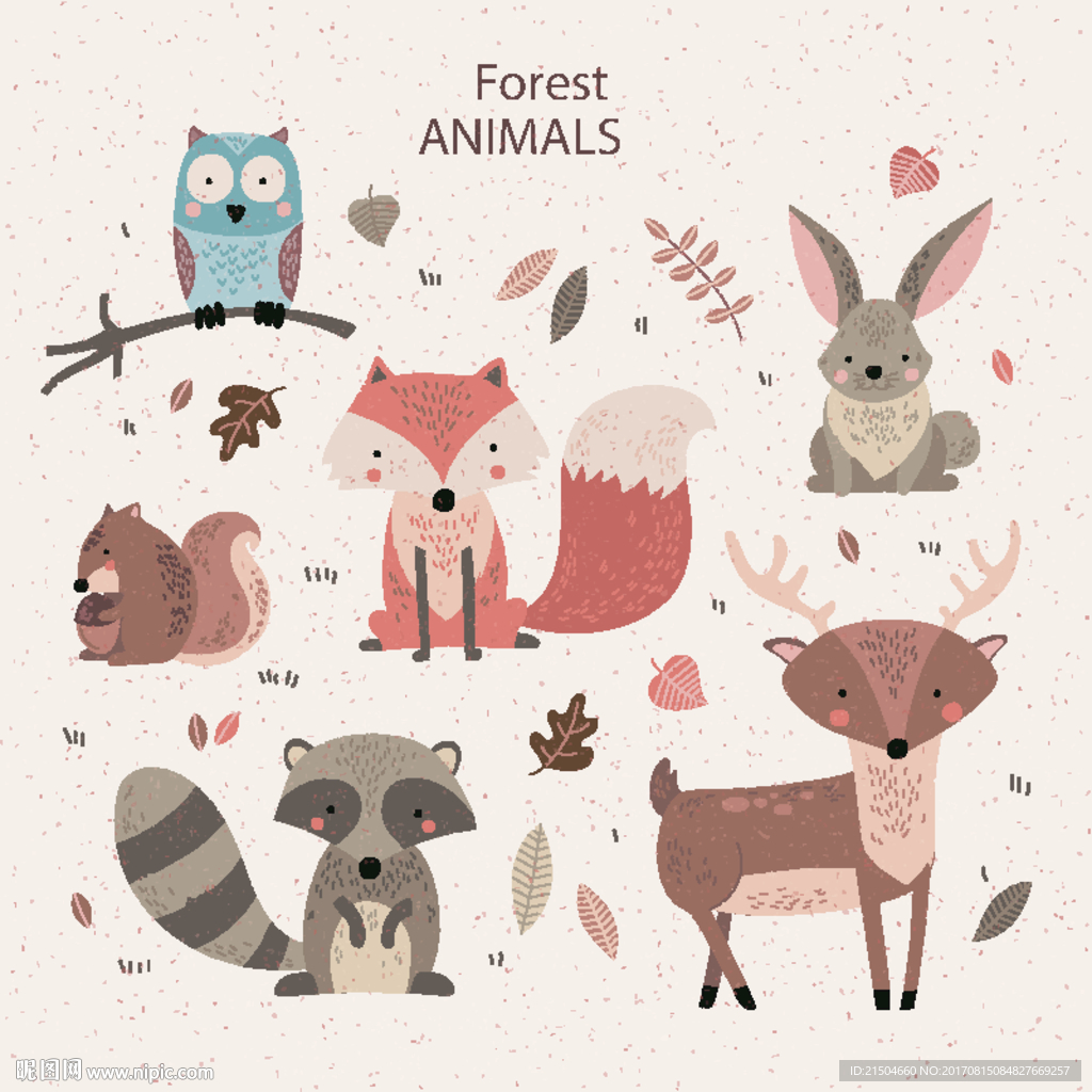 精致可爱纹理森林动物可爱插画