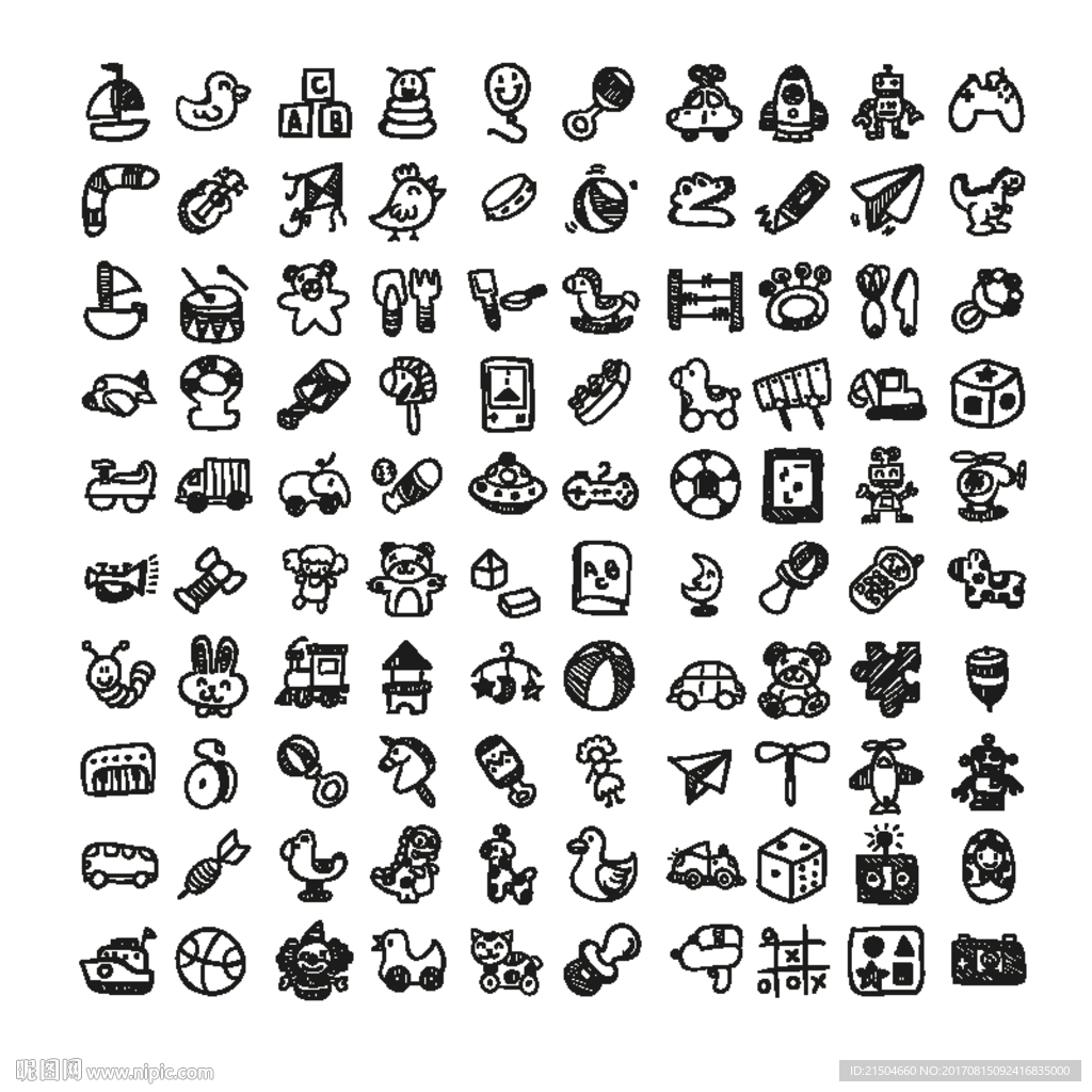 精致矢量手绘小孩玩具图标