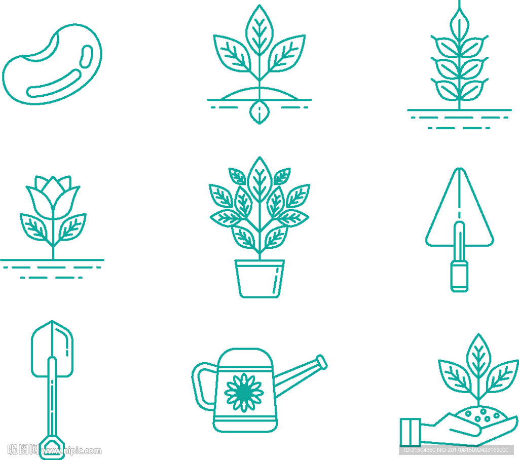 精致矢量园艺种植细线图标