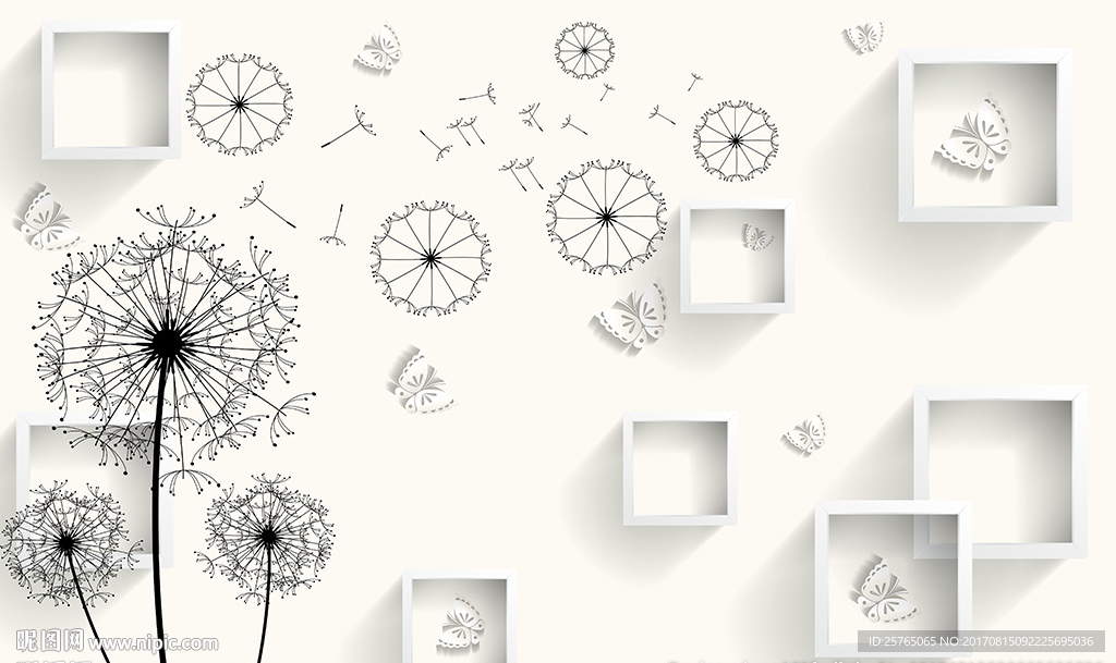 简约蒲公英框框电视背景墙