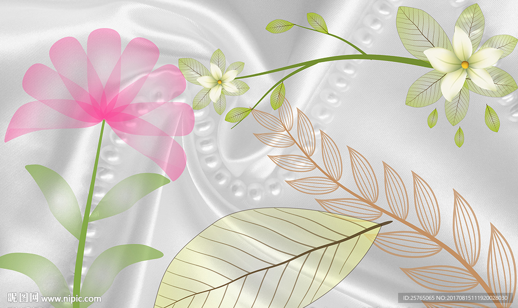 梦幻花卉自画树叶纱布电视背景墙