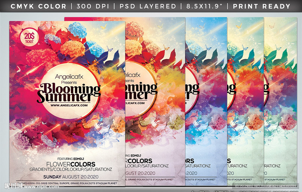 梦幻多彩蝴蝶花朵艺术海报