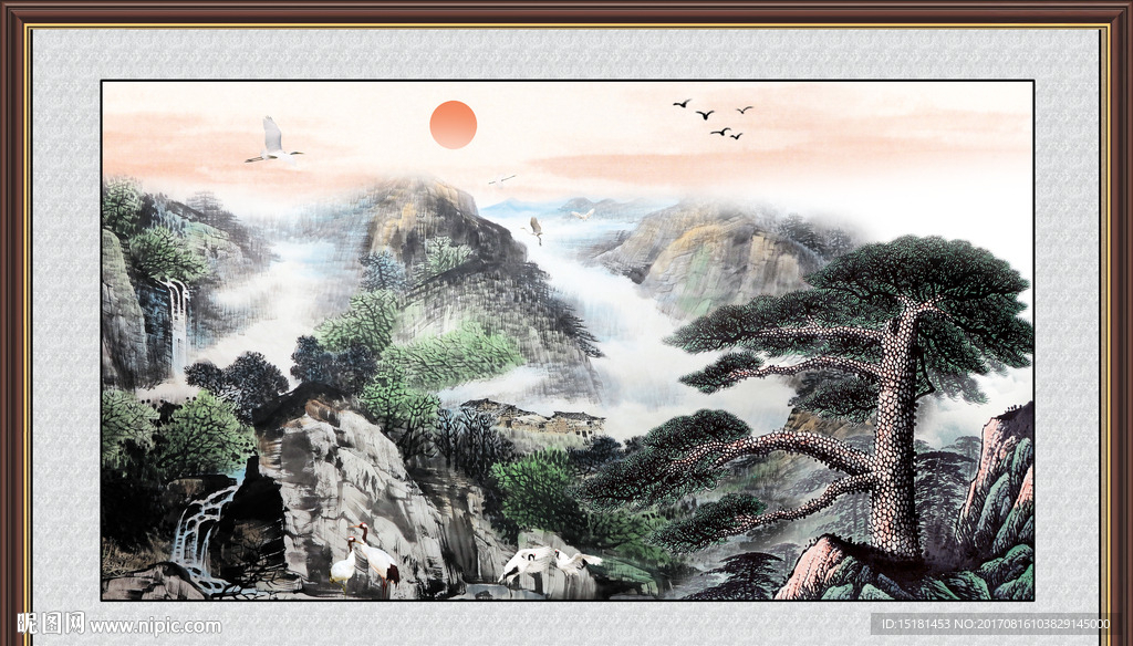 旭日东升 迎客松