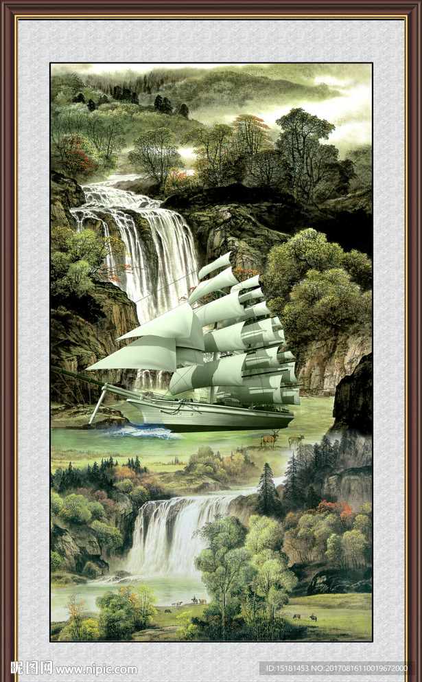 山水国画一帆风顺