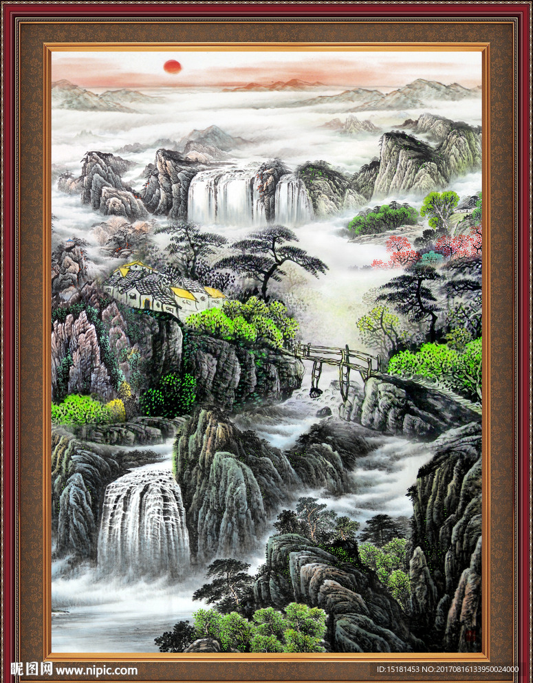 国画山水瀑布