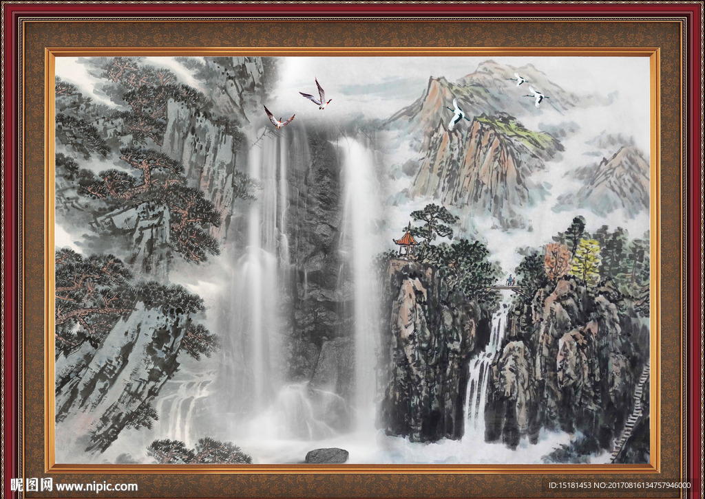 国画山水瀑布