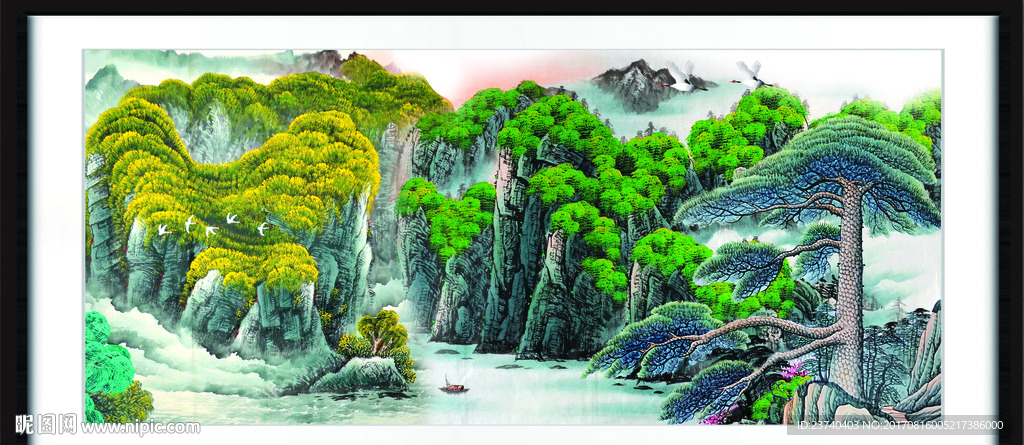 山水国画迎客松