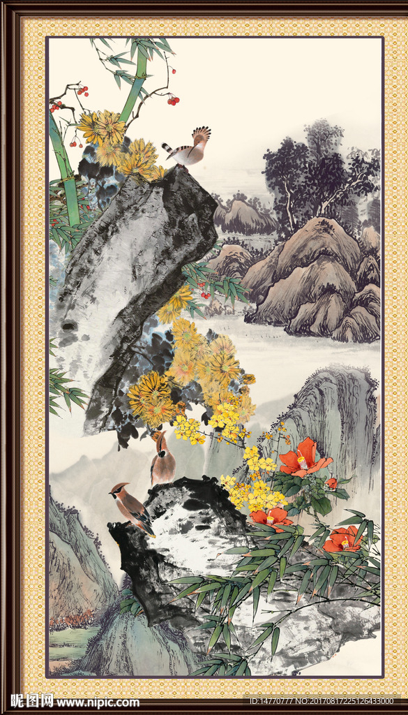国画花鸟菊花