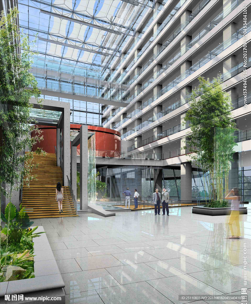 办公楼室内展厅竹子图