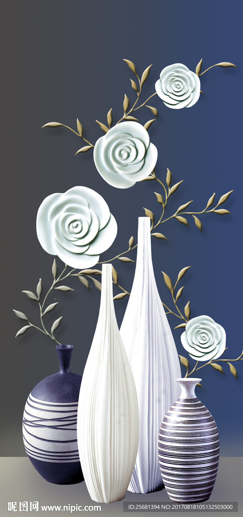 简约浮雕花瓶插花3D玄关
