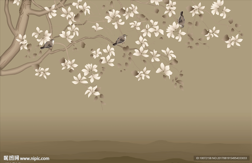 简约手绘花鸟图