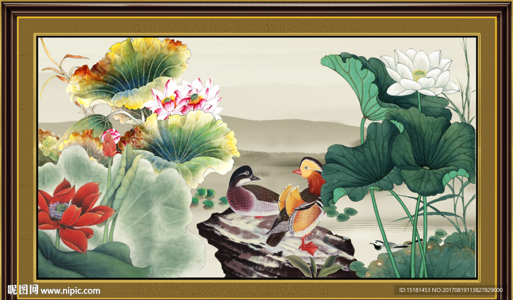 荷花鸳鸯图