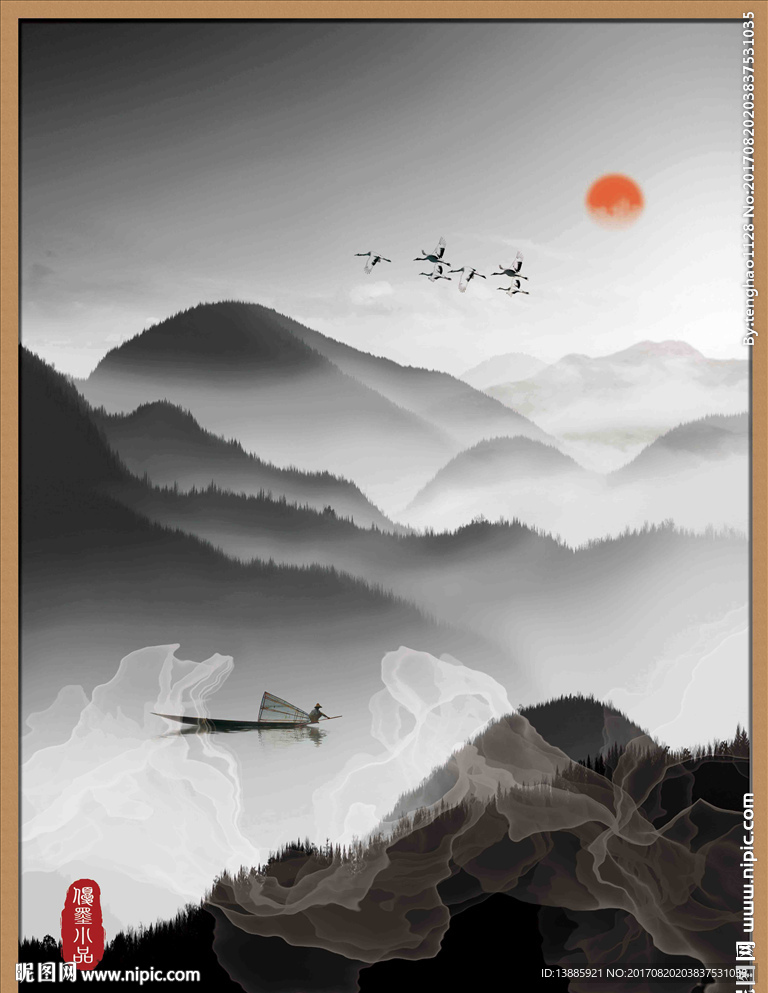 新中式山水背景墙