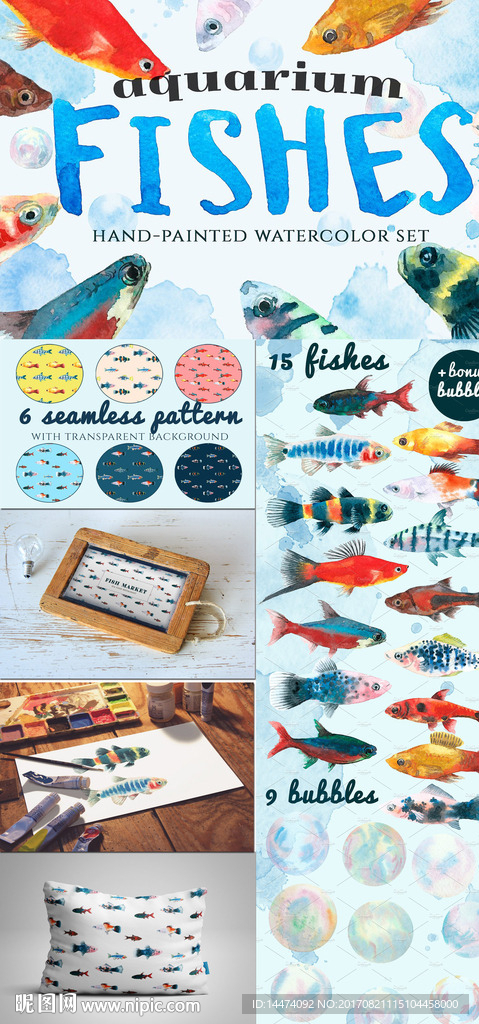 热带鱼彩色手绘水彩