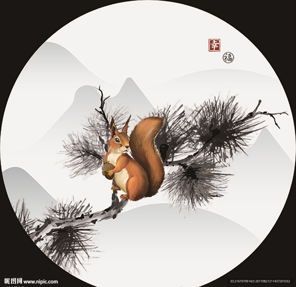 新中式山水意境圆