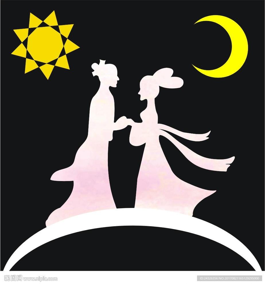 古代男女相会矢量图