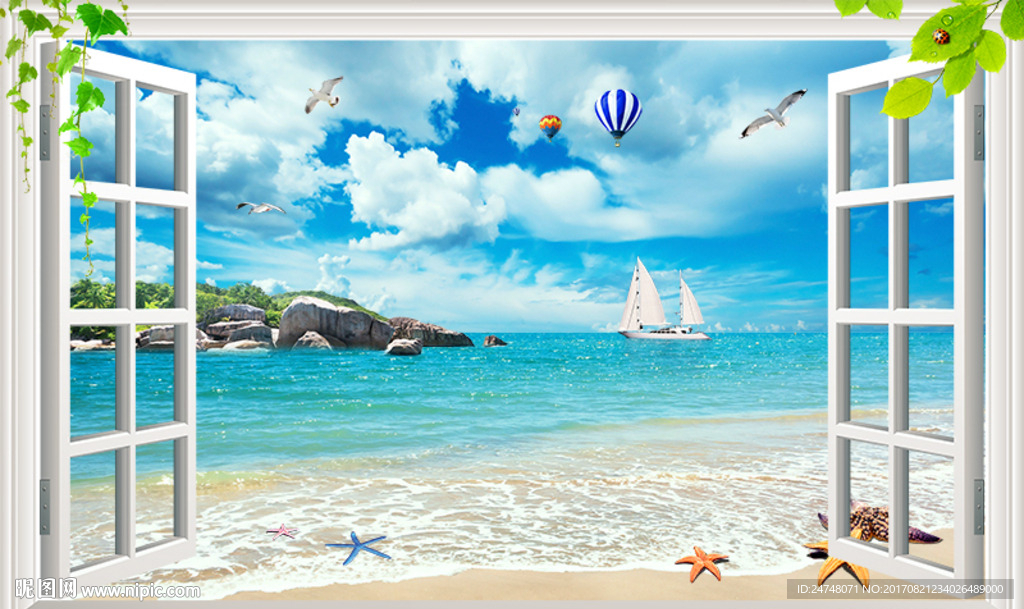 地中海风景3D立体假窗唯美海景