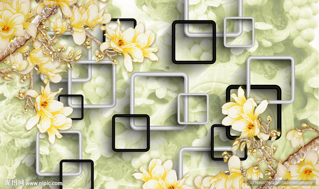 彩雕兰花立体框框背景墙