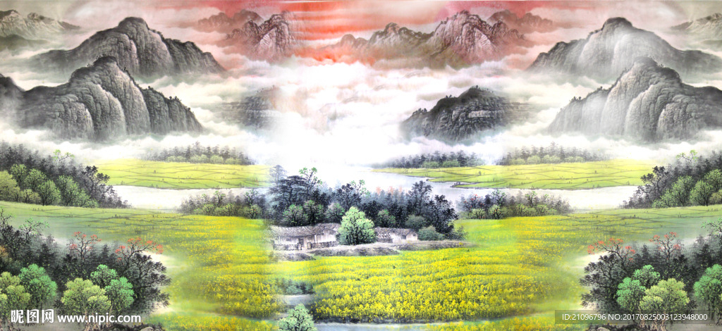 国画山水电视背景墙