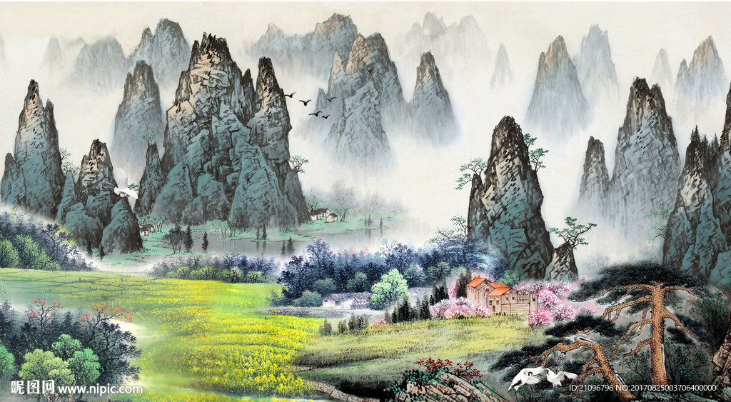 国画风景背景墙
