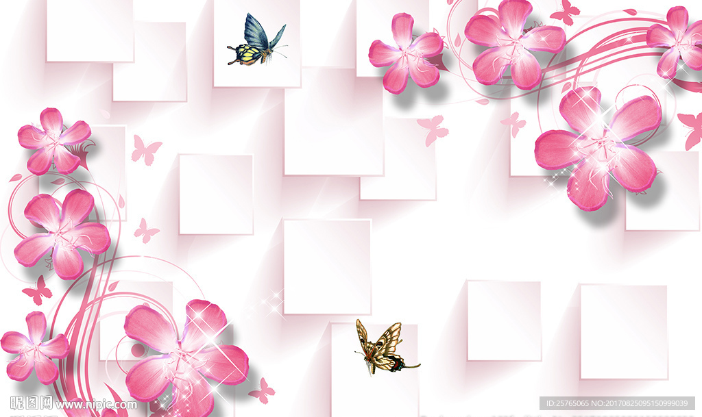 梦幻花卉砖墙蝴蝶电视背景墙