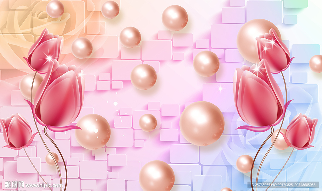 梦幻郁金香砖墙球球电视背景墙