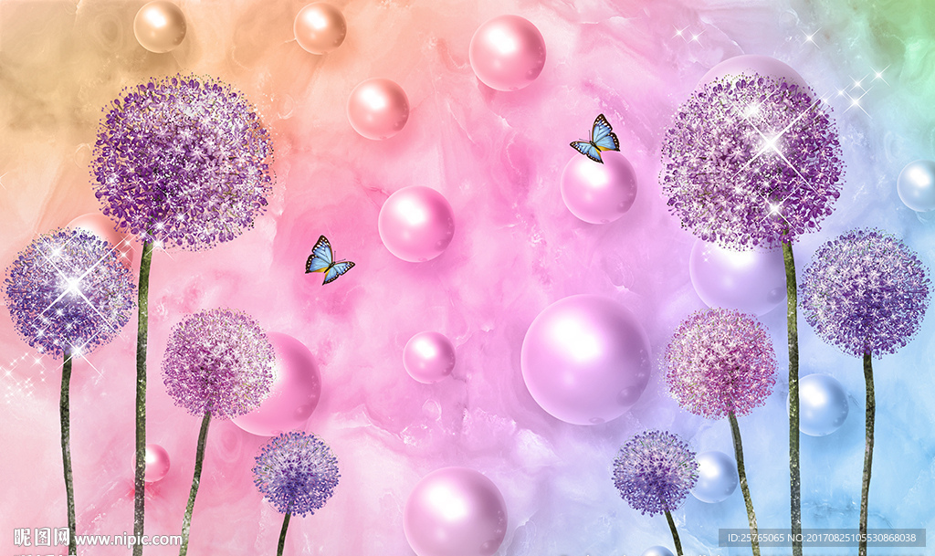 梦幻蒲公英砖墙球球电视背景墙