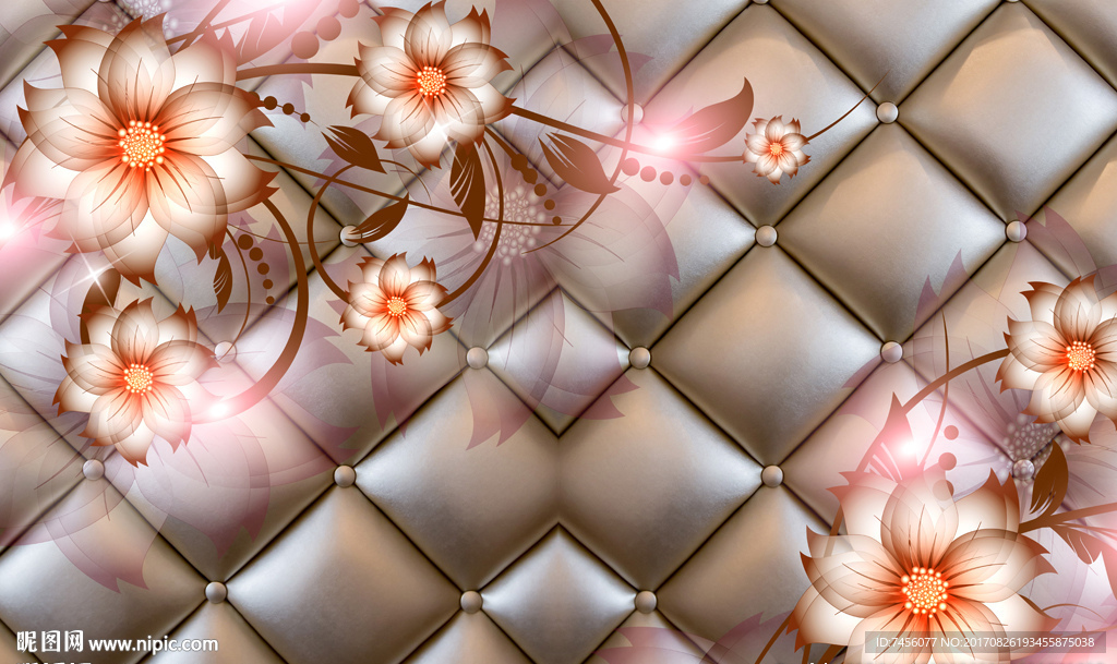 复古花卉花瓣软包立体背景墙