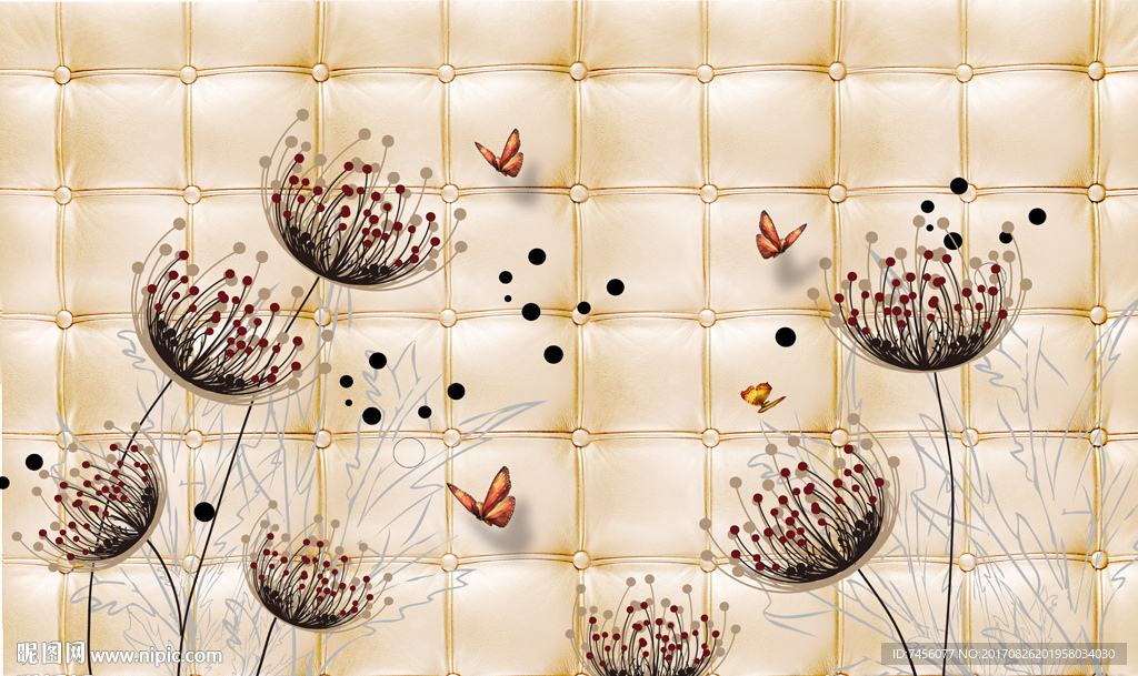 蝶恋蒲公英时尚软包背景墙