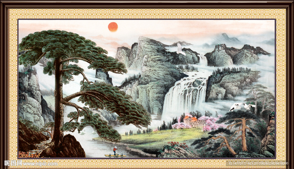 山水国画迎客松