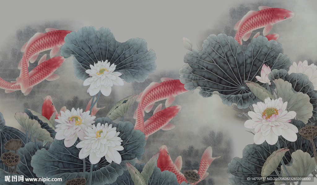 荷花鲤鱼图