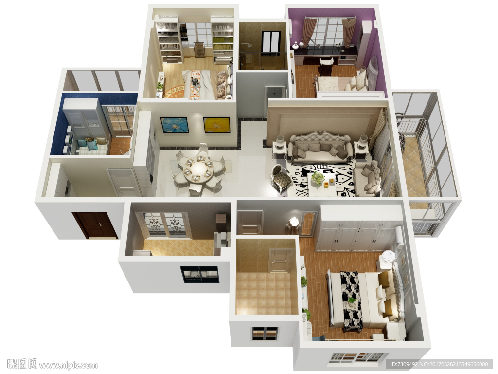 四居室户型欧式装修效果图