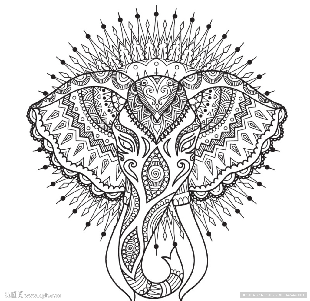 大象头矢量图案