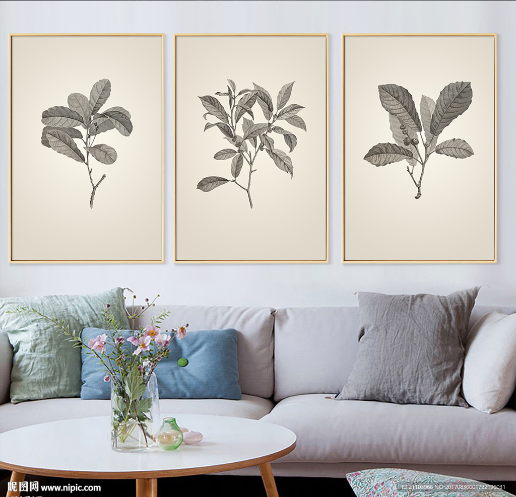 欧式复古植物装饰画树叶无框画