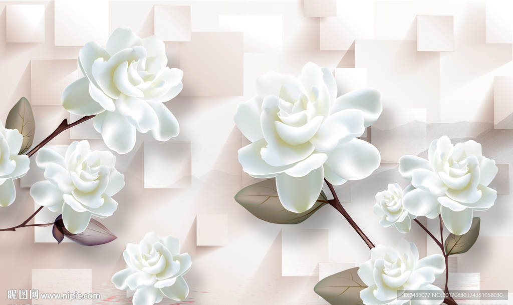 唯美白花立体背景墙
