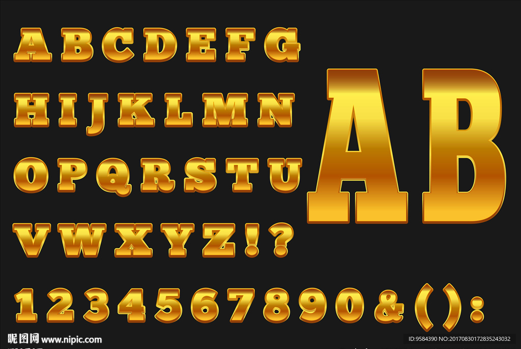 黄金英文字母设计金色英文字母