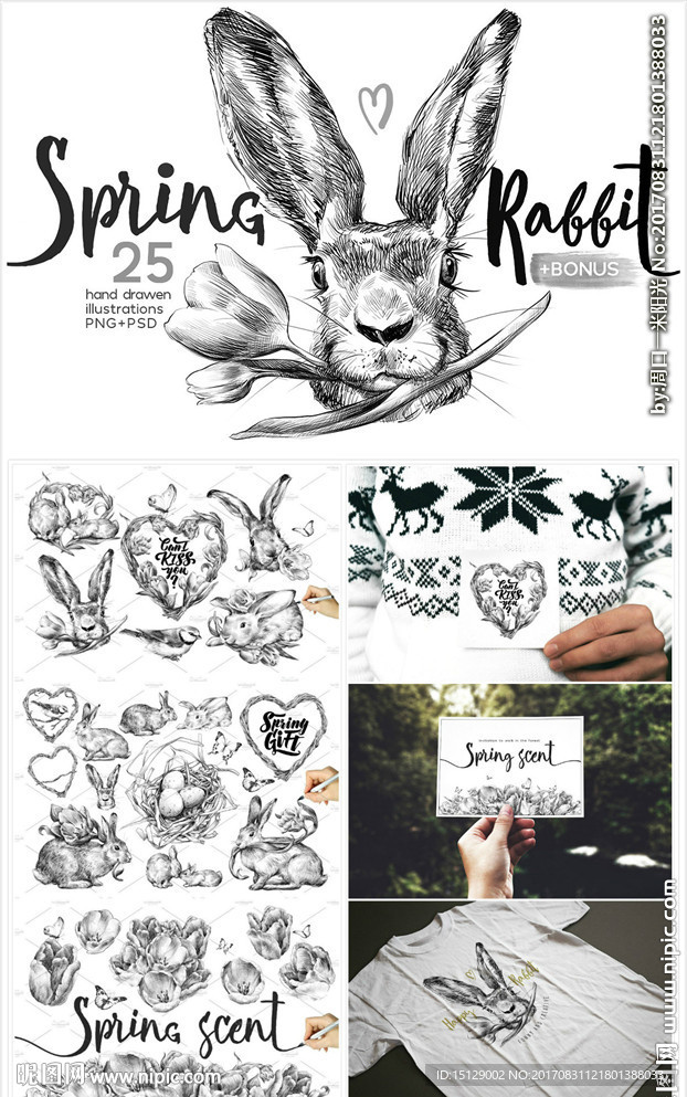 手绘兔子铅笔画