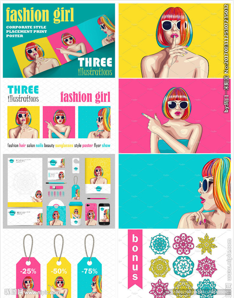 手绘时尚女郎油彩画