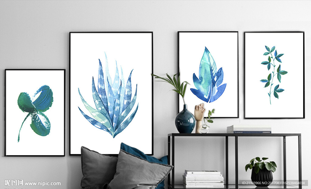 北欧小清新手绘水彩树叶装饰画