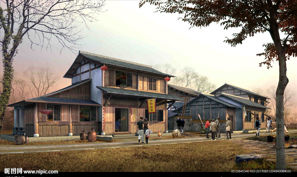 木屋建筑旅游景观图