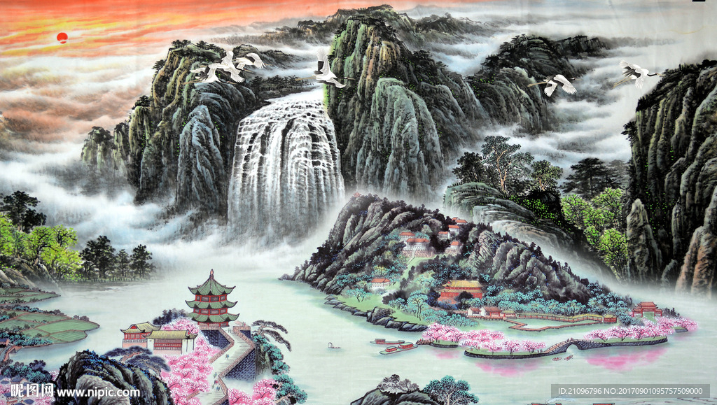 国画山水电视背景墙